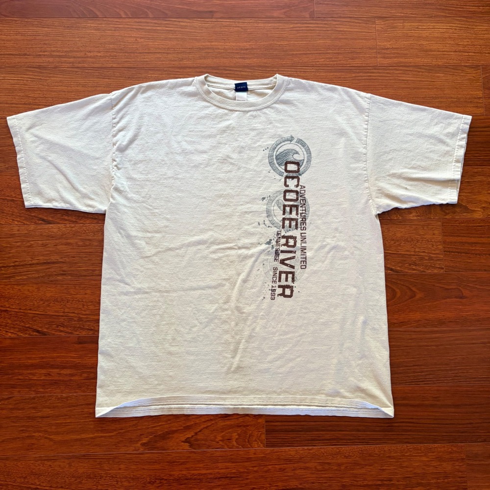 Adventures Unlimited Ocoee River Tennessee Graphic T-Shirt Cream Mens 2XL
